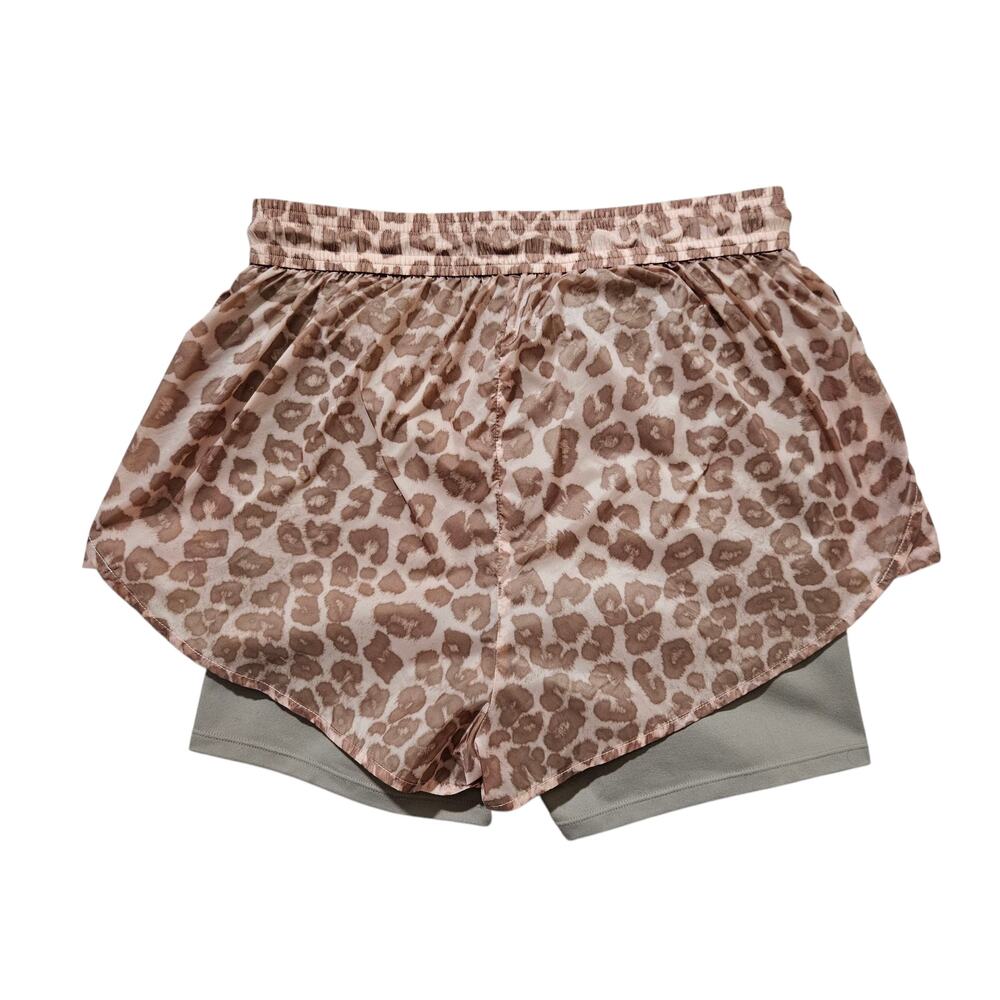 New Good American Active Desert Leopart Two Layer Running Shorts Brown Size 1/S - Picture 6 of 11
